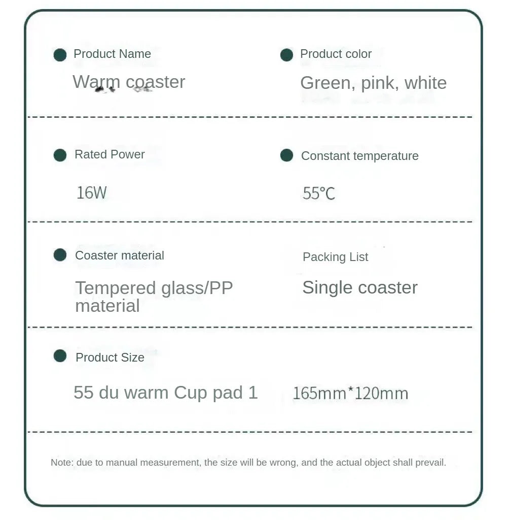 Smart Thermostatic Coaster, Suitable for Home and Office, Suitable for Hot Coffee, Tea, Milk, Water, Portable and Waterproof.