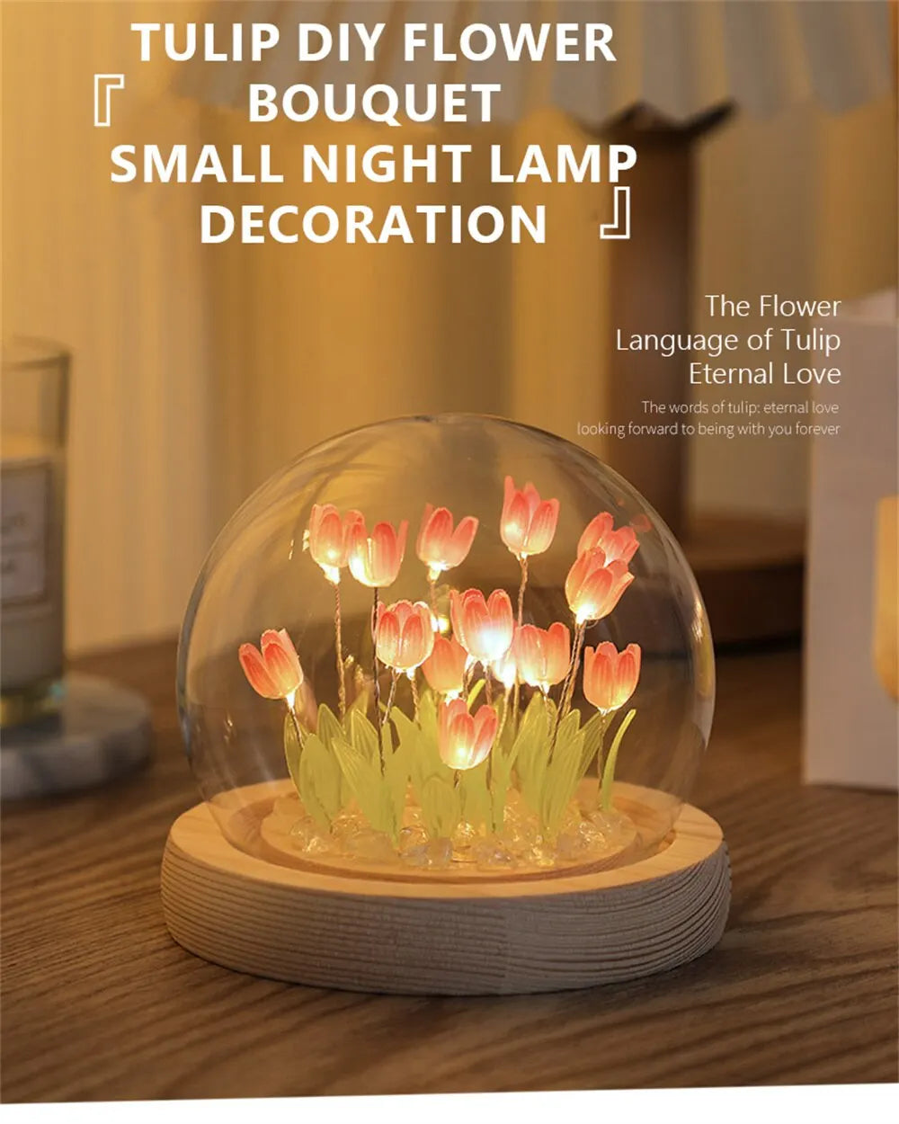 Artificial Tulip Flower Night Light Handmade DIY Bedside Lamp LED Night Lamp Bedroom Decor Christmas Birthday Gifts Table Lamp