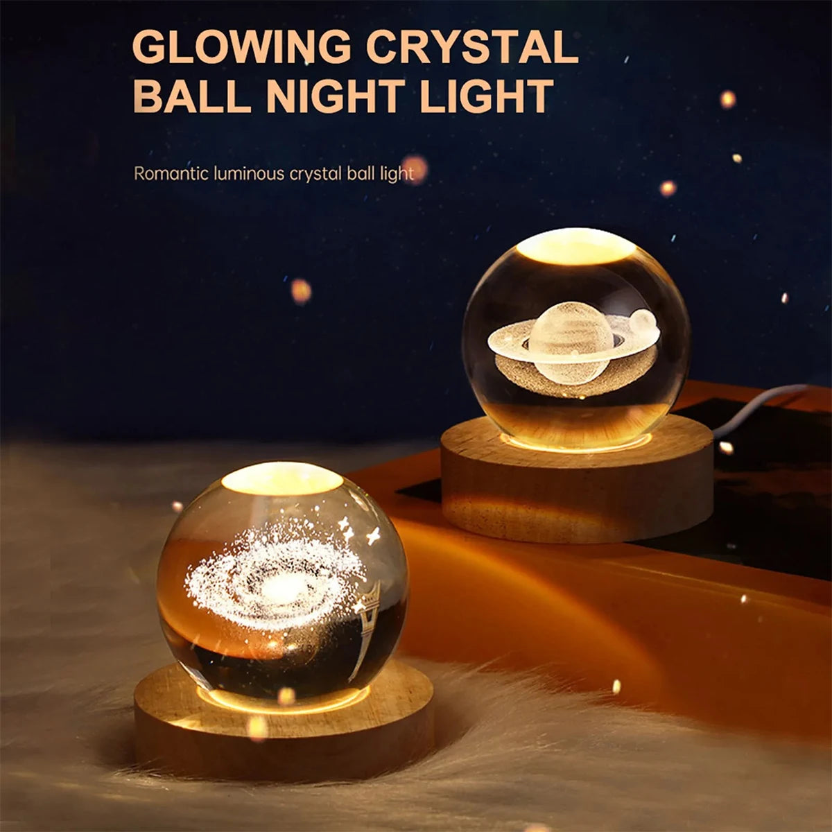 3D Crystal Ball Lamp 6CM Diameter USB Power Table Desk Lamps Moon Earth Planet Galaxy Night Light  Xmas Gifts Home Bedroom Decor