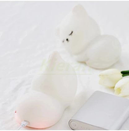 Soft Silicone Cat Seven Colors LED Night Lights USB Rechargeable Children Baby Kids Floor Lamp Creative Cartoon Room Decor Light