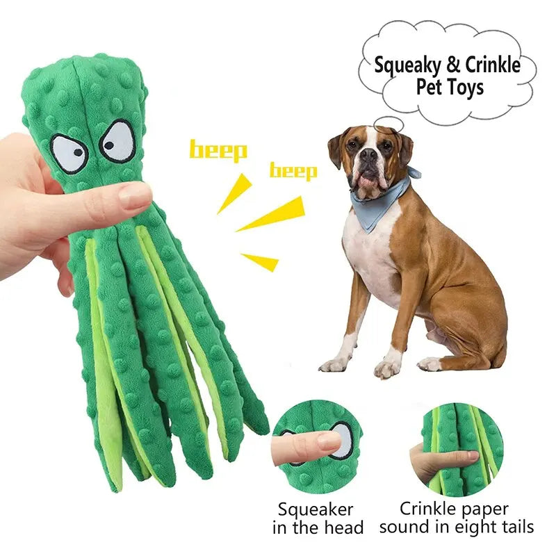 Plush Dog Toys Octopus Squeaky Dog Toys For Teething Soft Durable Interactive Dog Chew Toys For Puppies