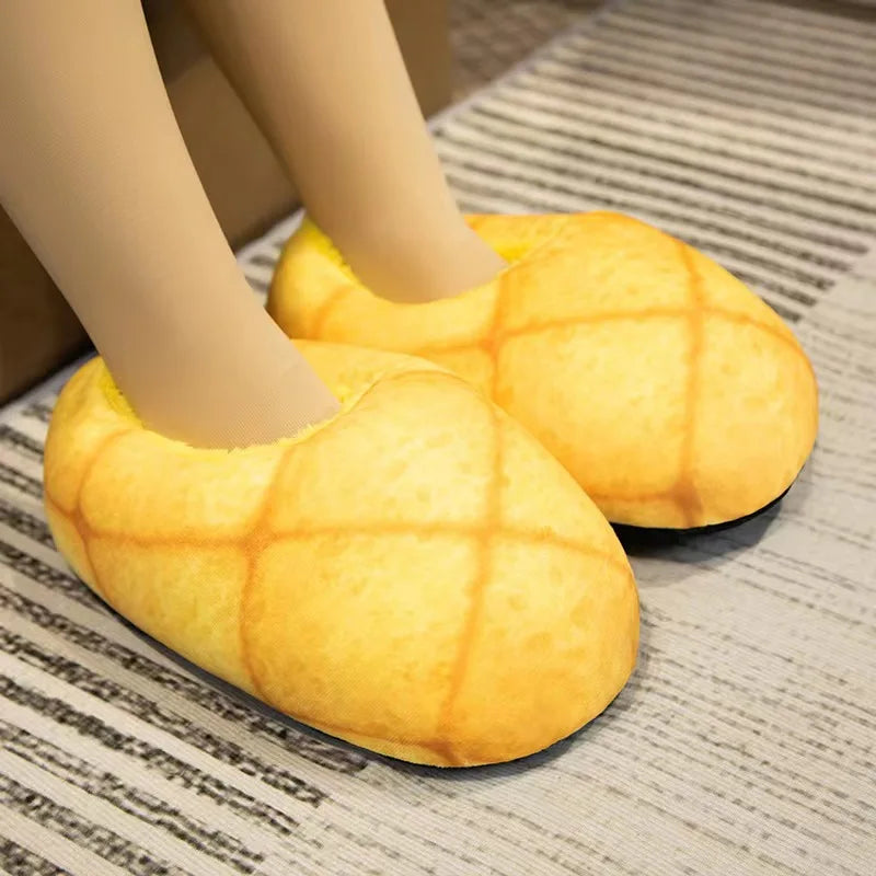 Personalized Creative Simulation Bread Toast Cotton Slippers Pack Heel Home Soft Non-slip Warm Breathable Indoor Plush Shoes