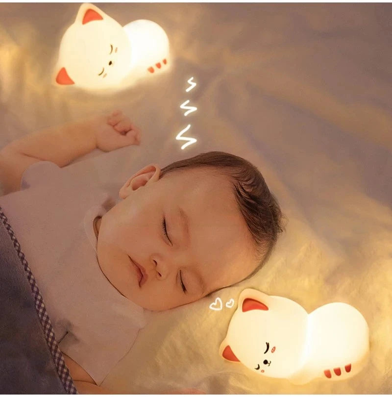 Soft Silicone Cat Seven Colors LED Night Lights USB Rechargeable Children Baby Kids Floor Lamp Creative Cartoon Room Decor Light