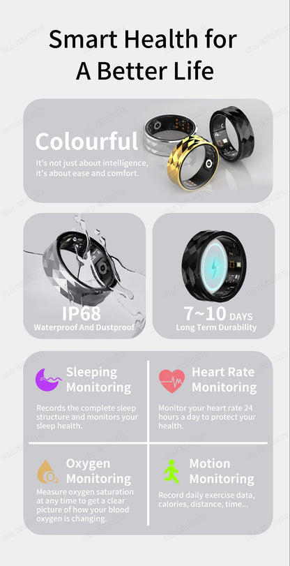 For Xiaomi Smart Ring Men Women Military Grade Titanium Steel Shell Health Monitoring IP68 & 3ATM Waterproof Multi-sport Modes