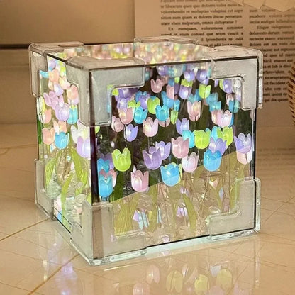 Creative Diy Tulip Flower Sea Cube Three-Dimensional Small Night Lamp Material Package for Girlfriend Couple Girlfriend Gift NEW