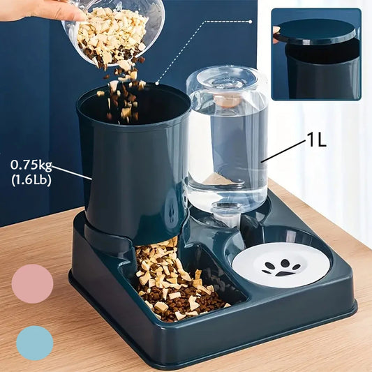 Automatic Cat Feeder Water Dispenser Set, 2 In 1 Tilted Automatic Pet Food And Water Feeder Gravity Food Feeder and Waterer