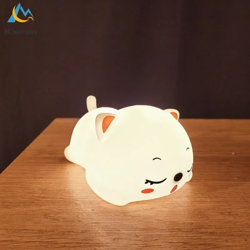 Lovely Cat USB Rechargeable Silicone LED Night Light Bedroom Bedside Floor Lamp with Remote for Kids Baby Gift Touch Sensor Lamp