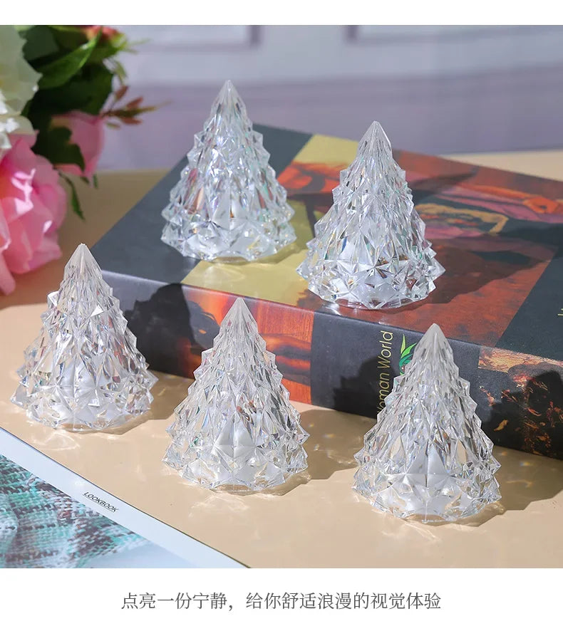 LED Crystal Night Light Christmas Tree Lantern Iceberg Warm WhiteTable Lamp Button Battery Home Party Xmas Decoration