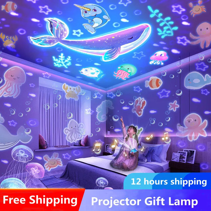 Galaxy Rotating Projector LED Night Light Starry Mermaids Porjectors Lamp For Decoration Bedroom Home Decorative Children Gifts