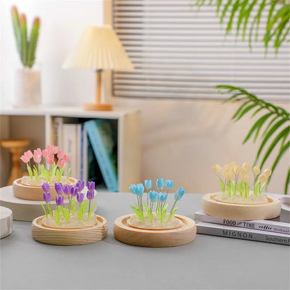 Artificial Tulip Flower Night Light Handmade DIY Bedside Lamp LED Night Lamp Bedroom Decor Christmas Birthday Gifts Table Lamp