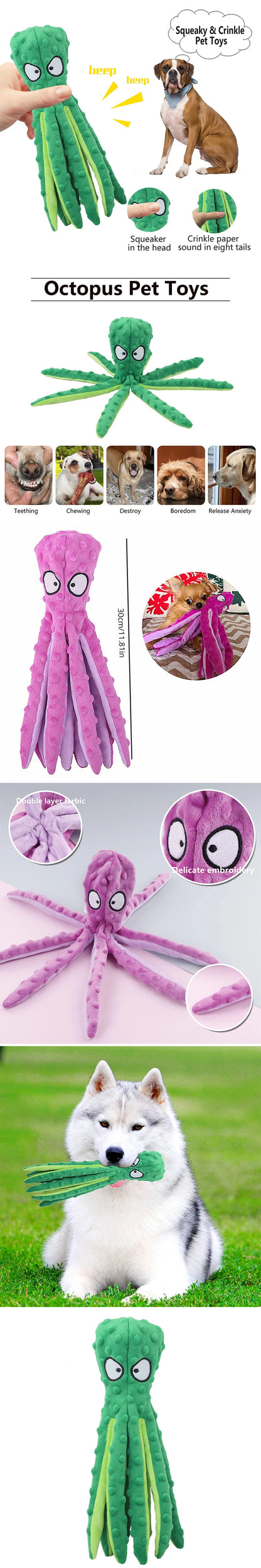 Plush Dog Toys Octopus Squeaky Dog Toys For Teething Soft Durable Interactive Dog Chew Toys For Puppies