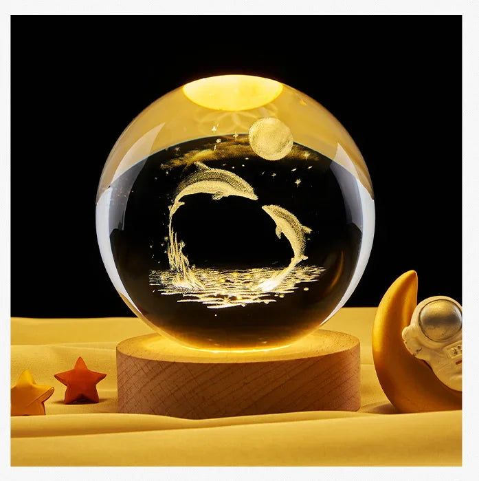 3D Crystal Lights Lamp Glowing Planetary Galaxy Night Light Crystal Ball Night Lights Bedside Light Home Decor Christmas Gift