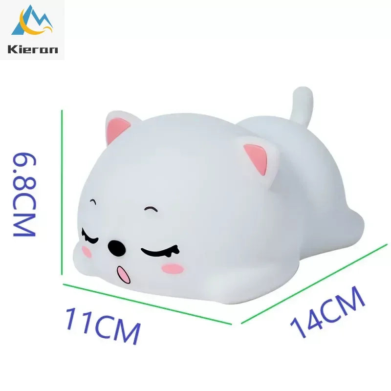 Lovely Cat USB Rechargeable Silicone LED Night Light Bedroom Bedside Floor Lamp with Remote for Kids Baby Gift Touch Sensor Lamp