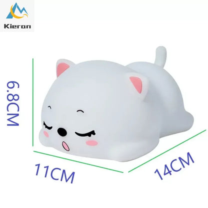 Lovely Cat USB Rechargeable Silicone LED Night Light Bedroom Bedside Floor Lamp with Remote for Kids Baby Gift Touch Sensor Lamp