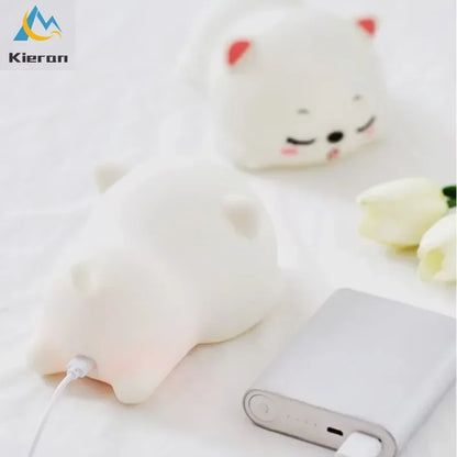 Lovely Cat USB Rechargeable Silicone LED Night Light Bedroom Bedside Floor Lamp with Remote for Kids Baby Gift Touch Sensor Lamp