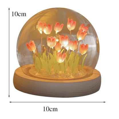 Artificial Tulip Flower Night Light Handmade DIY Bedside Lamp LED Night Lamp Bedroom Decor Christmas Birthday Gifts Table Lamp