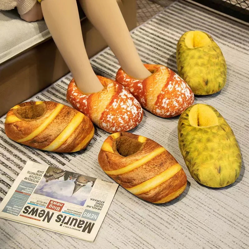 Personalized Creative Simulation Bread Toast Cotton Slippers Pack Heel Home Soft Non-slip Warm Breathable Indoor Plush Shoes