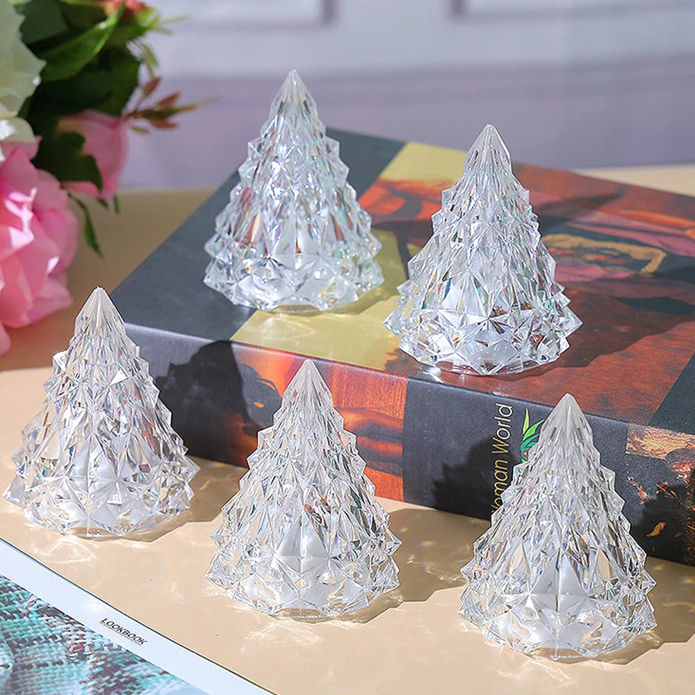 LED Crystal Night Light Christmas Tree Lantern Iceberg Warm WhiteTable Lamp Button Battery Home Party Xmas Decoration