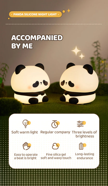 Panda LED Night Light Cute Silicone Night Light USB Rechargeable Touch Night Lamp Bedroom Timing Lamp Decoration Children's Gift