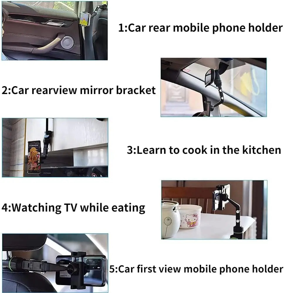 Rearview Mirror Phone Holder 360° Rotatable and Retractable Car Phone Mount Multifunctional Rear View Mirror Holder for All Car