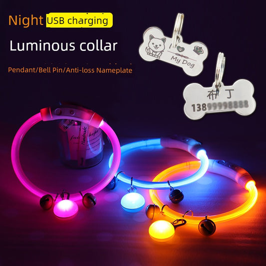 USB Night Rechargeable Nameplate Luminous Circle Dog Walking