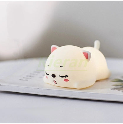 Lovely Cat USB Rechargeable Silicone LED Night Light Bedroom Bedside Floor Lamp with Remote for Kids Baby Gift Touch Sensor Lamp