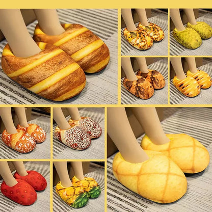 Personalized Creative Simulation Bread Toast Cotton Slippers Pack Heel Home Soft Non-slip Warm Breathable Indoor Plush Shoes