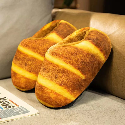 Personalized Creative Simulation Bread Toast Cotton Slippers Pack Heel Home Soft Non-slip Warm Breathable Indoor Plush Shoes