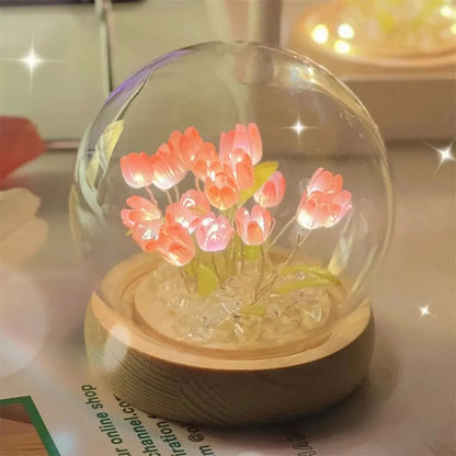 Artificial Tulip Flower Night Light Handmade DIY Bedside Lamp LED Night Lamp Bedroom Decor Christmas Birthday Gifts Table Lamp